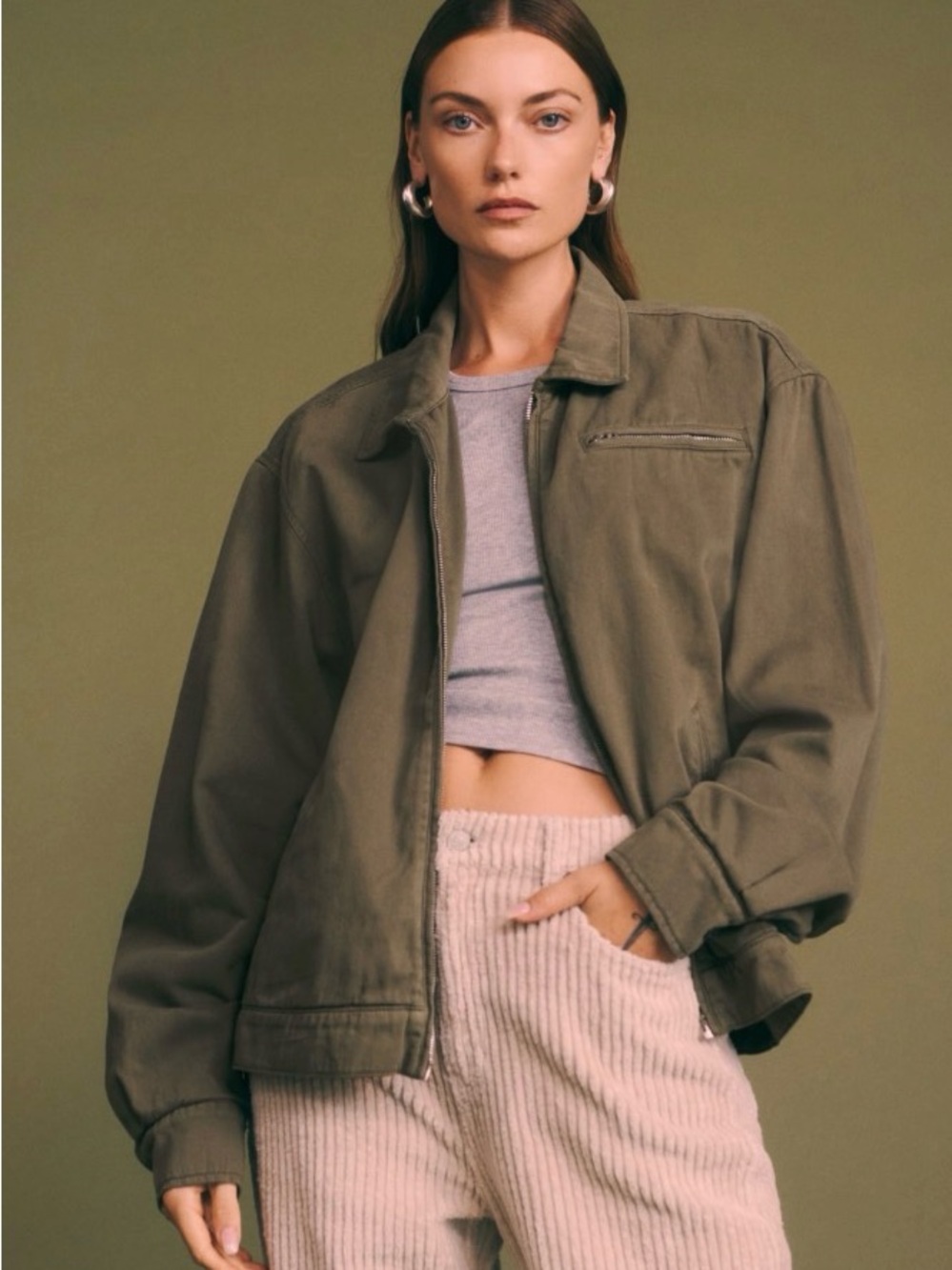 Reformation Marco Bomber Jacket - green, oversized, size Large